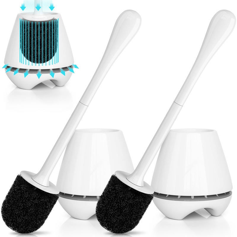 uptronic Toilet Brush and Holder 2 Pack, Toilet Brush with Ventilated Holder, Toilet Bowl Brush with Long and Large Handle for Bathroom-Toilet-Cleaning-Bristles-Comfortable - Image 1